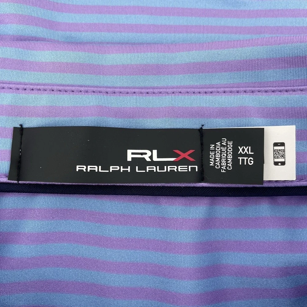 RLX Ralph Lauren Polo Shirt 2XL Purple Blue‎ Stripe Performance Golf Big & Tall